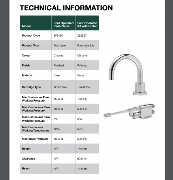 Wolfen foot-operated tap technical information