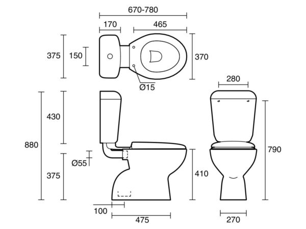 Posh Solus Round Link Toilet Suite S Trap -dimensions