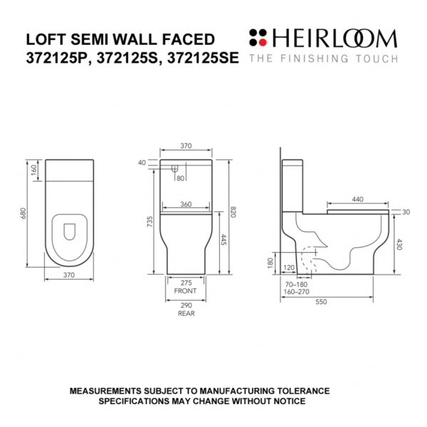 Heirloom Loft Toilet dimensions