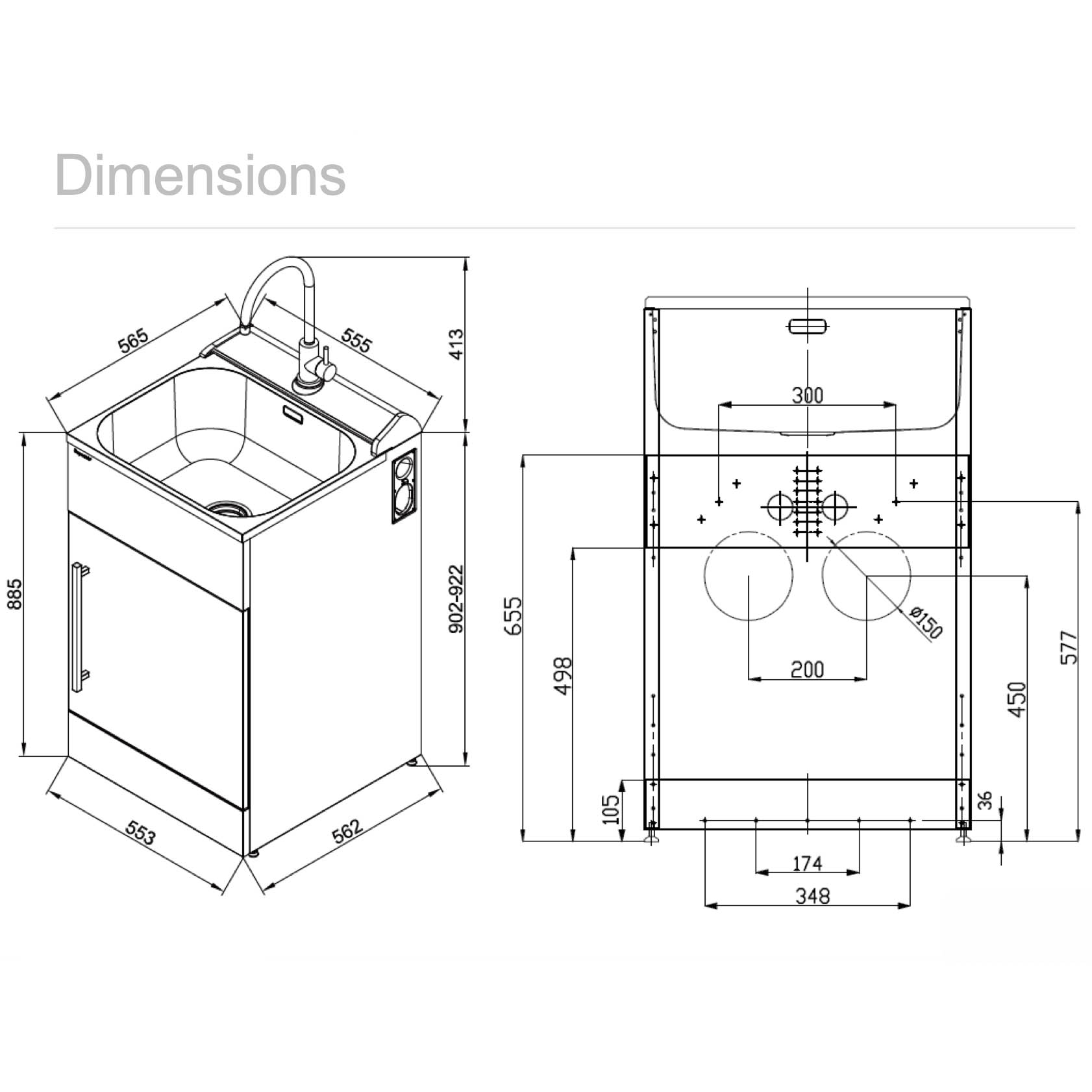 Supertub ST3704 laundry tub dimensions