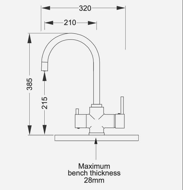 Aquatica gooseneck filter tap dimensions